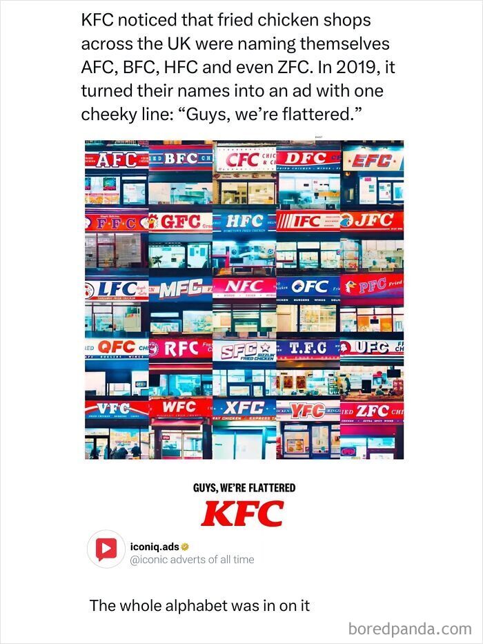 Entertaining and iconic ads displaying KFC print campaign showing various UK fried chicken shop logos