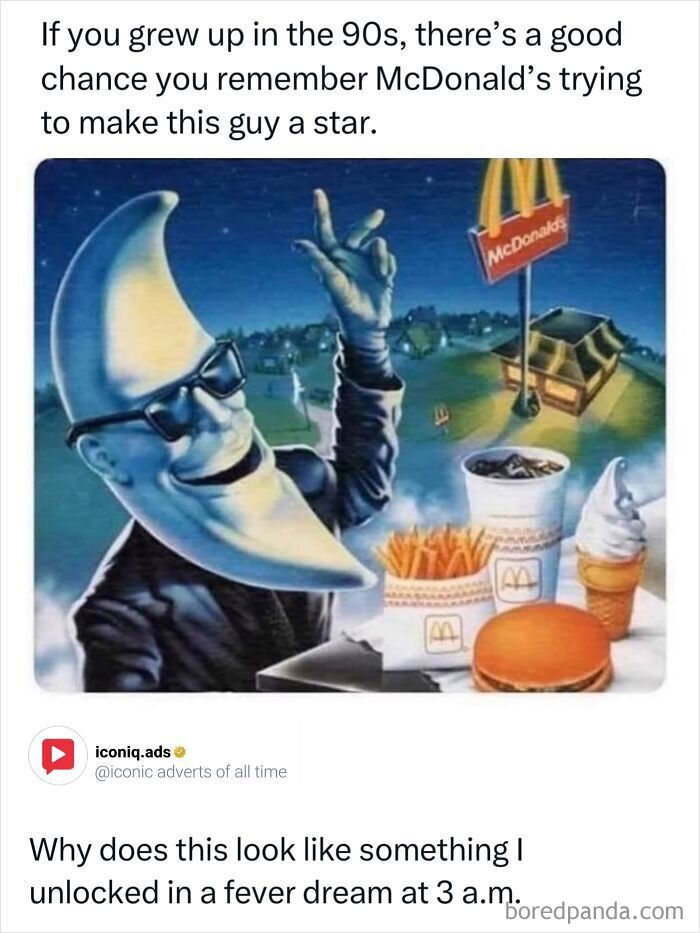 McDonalds Mac Tonight crescent moon mascot, highlighting entertaining and iconic ads.