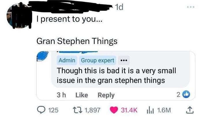 A social media post demonstrating hilarious spelling fails with the phrase gran stephen things.
