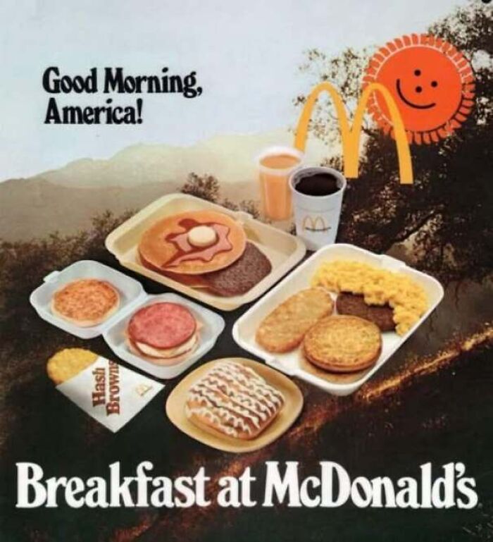 Vintage McDonalds breakfast advertisement featured in old photos of America.