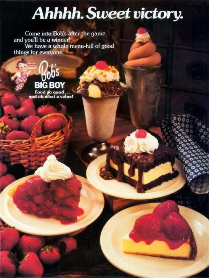 Classic menu and desserts from Bob's Big Boy in old photos of America.