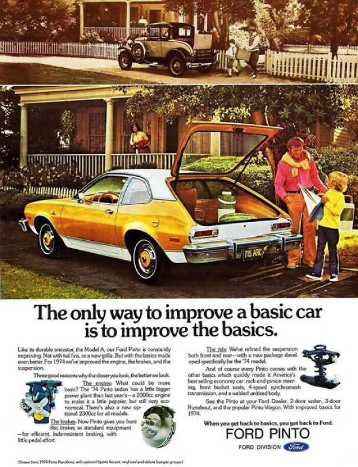 Vintage 1974 Ford Pinto advertisement featured in a collection of old photos of America.