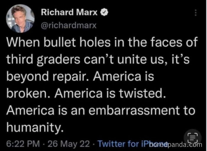 Dark text post by Richard Marx commenting on societal division for dark dystopian memes.