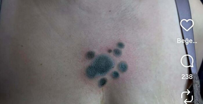 Paw print chest tattoo design featured among awful creations.