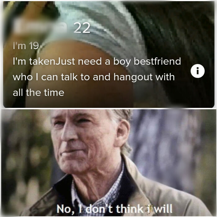Meme featuring Captain America responding to a profile asking for a boy best friend, highlighting funny Tinder stories.