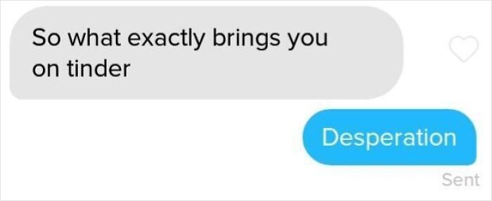 Relatable Tinder stories screenshot showing a brutally honest answer of desperation.