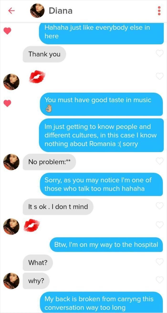 Funny Tinder stories screenshot showing a user complaining about carrying the entire conversation.