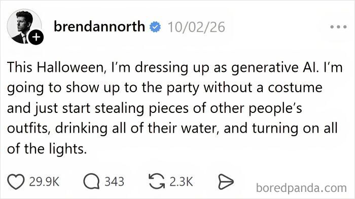 Funny Halloween posts social media screenshot with a joke about dressing up as generative AI for Halloween.
