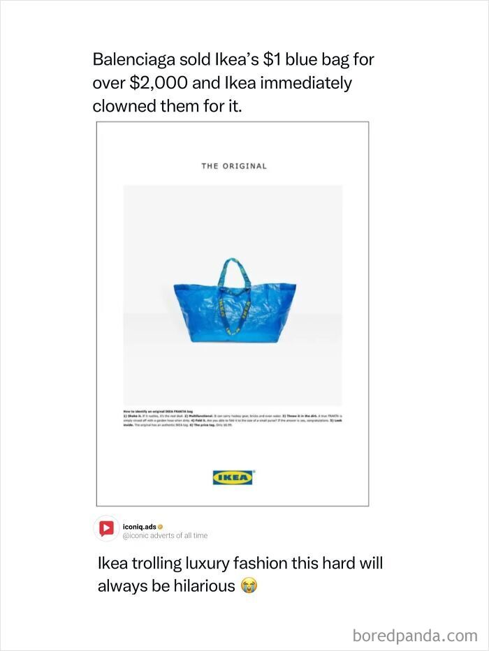 Ikea ad response to Balenciaga, showcasing iconic ads that feel like entertainment.
