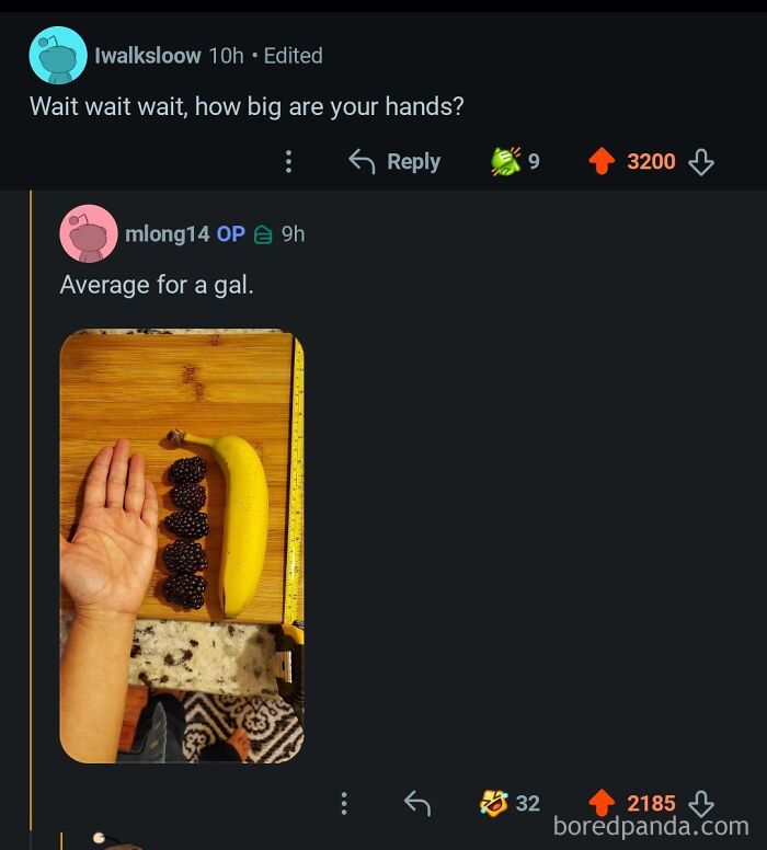 Online post showing hand, berries, and banana with measuring tape, mocking non-metric system units.