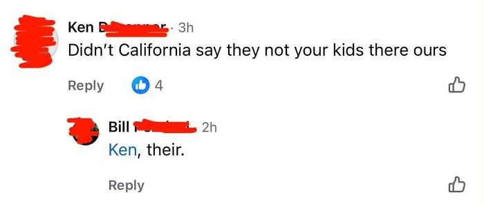 Social media comment thread with grammar correction showing someone being confidently wrong online