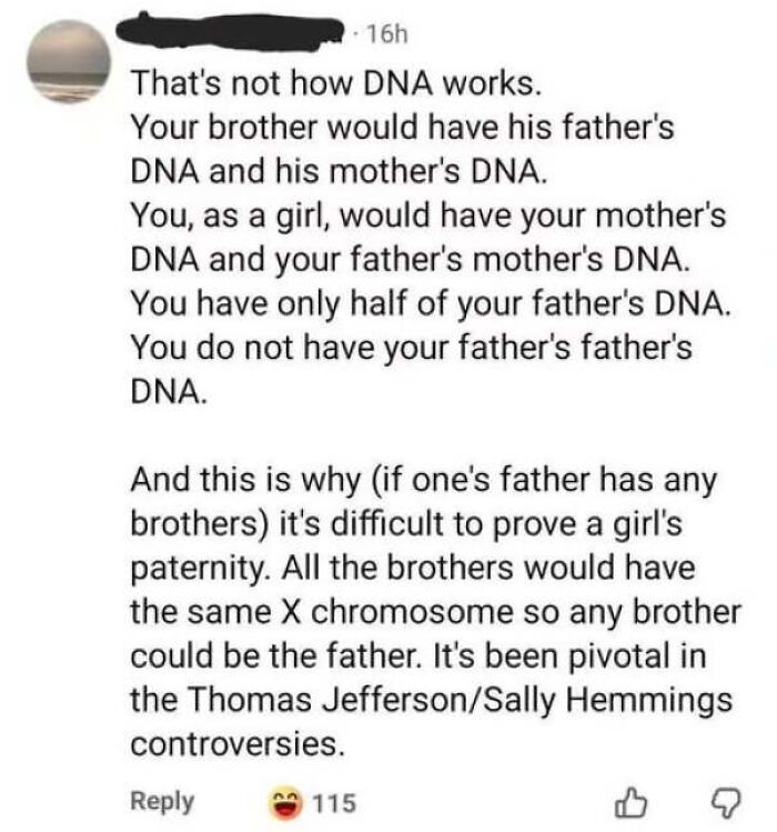 A social media comment explaining DNA incorrectly, depicting someone who is confidently wrong.