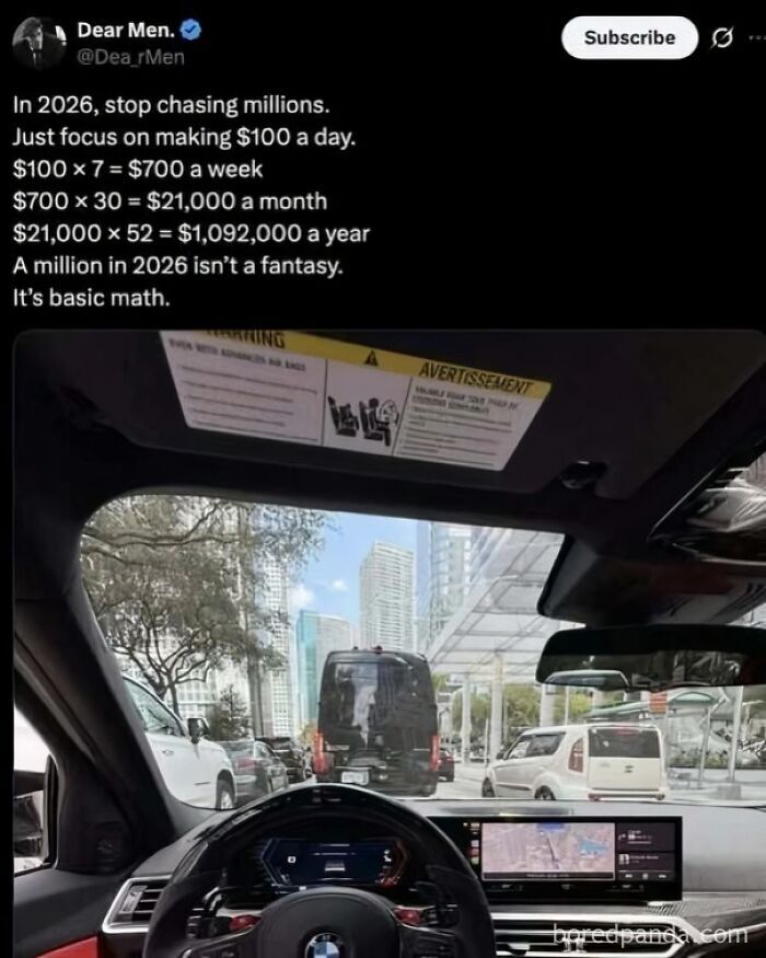 A social media post with flawed income calculations as an example of being confidently wrong.