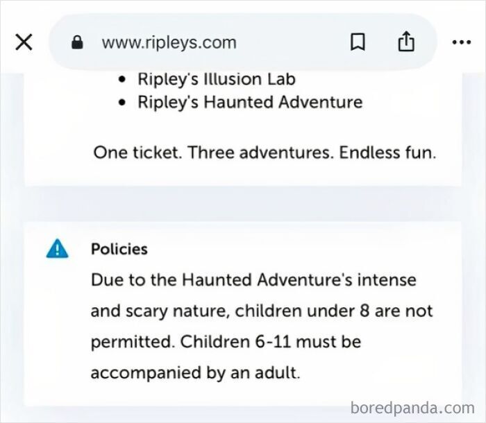 Confidently wrong policy website text stating children under 8 are banned while 6-11 are allowed.