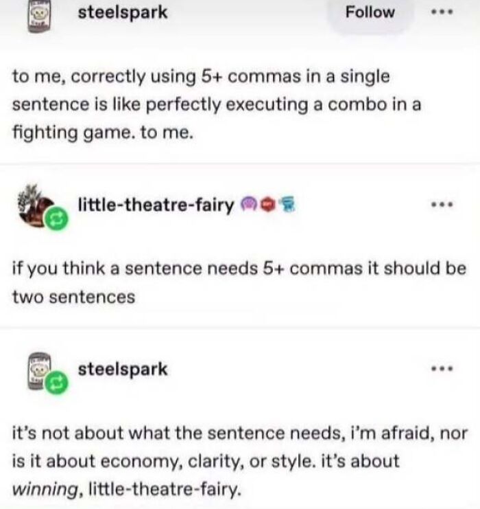 A humorous social media thread where someone is loudly proclaimed right about grammar choices.
