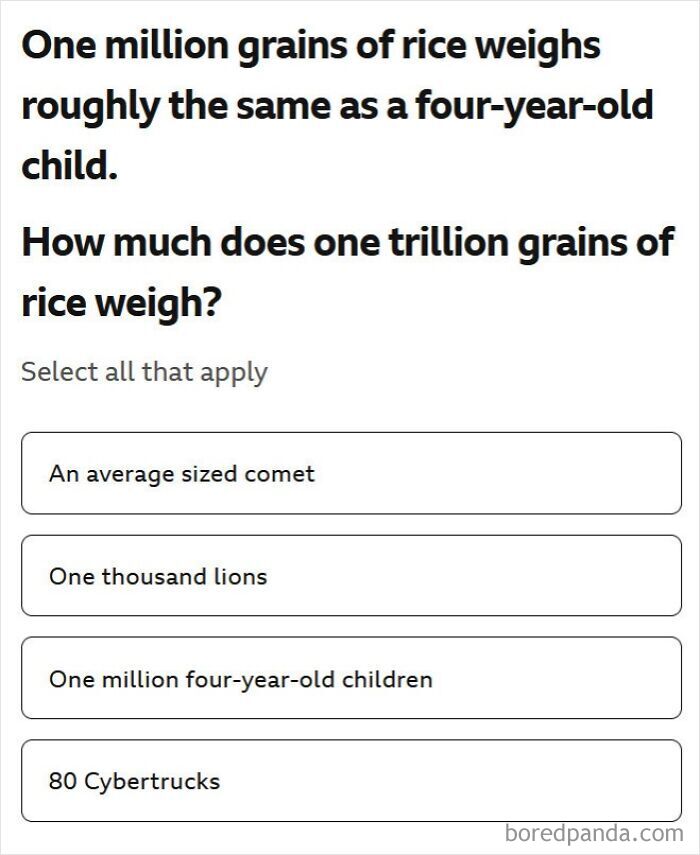 Multiple choice question comparing weights using unusual units instead of standard measurements.