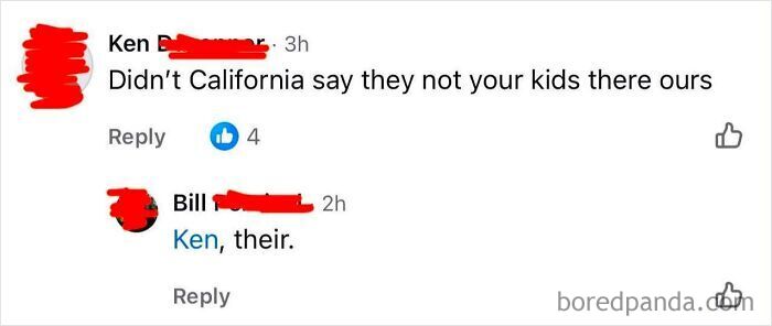 Social media comment thread with grammar correction showing someone being confidently wrong online