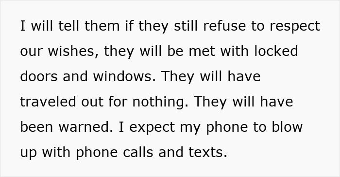 A text post detailing the decision to lock doors to enforce giving birth boundaries. A text post detailing the decision to lock doors to enforce giving birth boundaries.