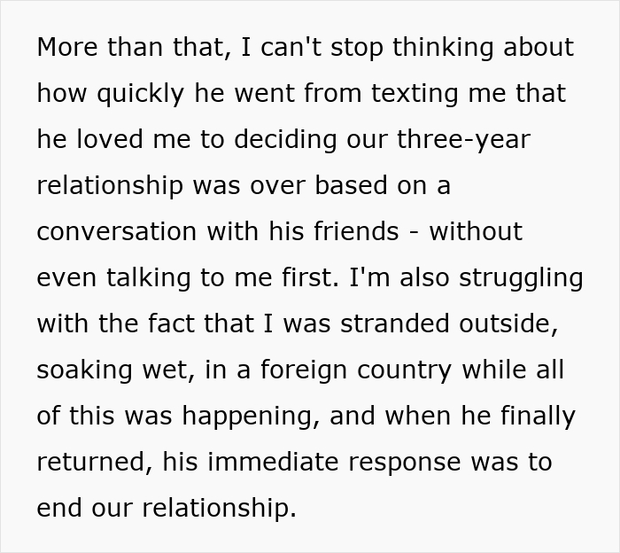 A snippet of text discussing a sudden breakup and being left stranded during his daughter's wedding A snippet of text discussing a sudden breakup and being left stranded during his daughter's wedding