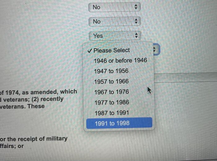 A website drop-down menu with overlapping date ranges, illustrating absurd products and moments.