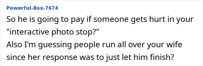 Comment asking about liability for injuries during an unapproved paid tour on private property