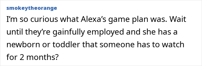 A comment questioning the pregnant friend plan regarding the group trip.