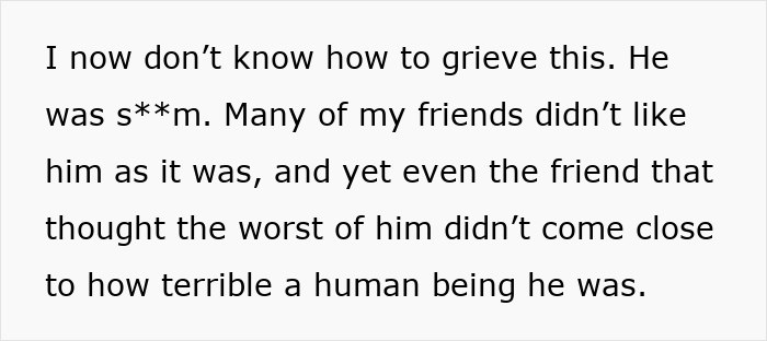 Text post where a woman reflects on uncovering ex’s lies after learning how terrible of a person he truly was. Text post where a woman reflects on uncovering ex’s lies after learning how terrible of a person he truly was.