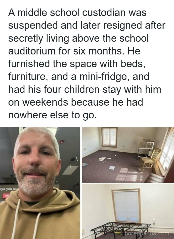 Middle school custodian who secretly lived in an auditorium as part of creepy facts