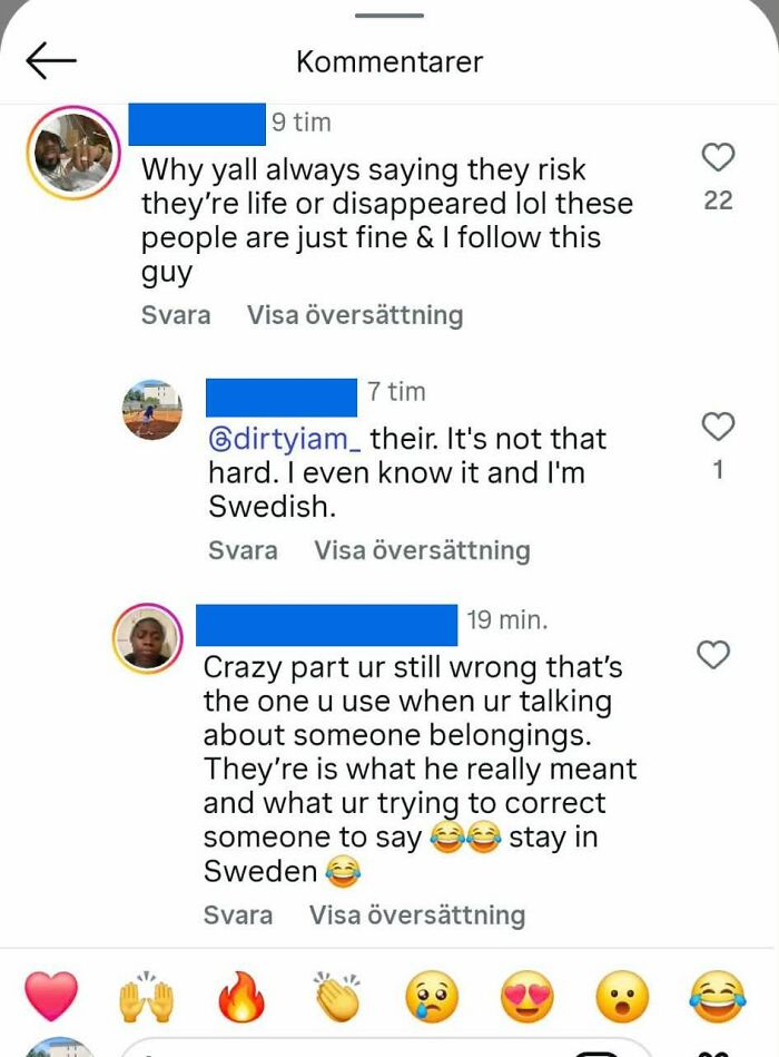 An Instagram comment thread of people who corrected someone with total confidence and got it completely wrong on grammar