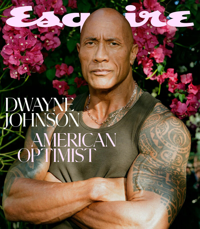 Hollywood superstar Dwayne Johnson poses for a magazine cover showing off his muscular physique.