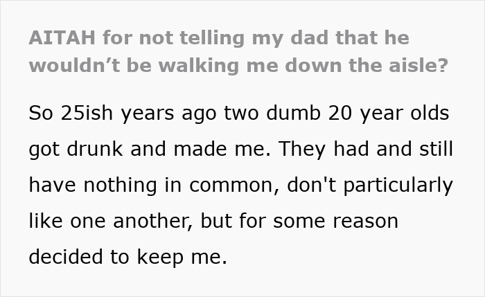 Dad Does The Bare Minimum For 25 Years, Mad When Daughter Won’t Give Him The Biggest Wedding Honor Dad Does The Bare Minimum For 25 Years, Mad When Daughter Won’t Give Him The Biggest Wedding Honor