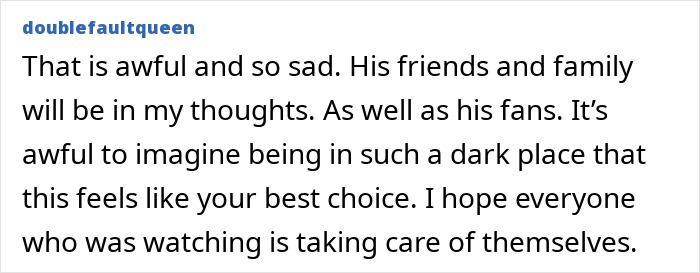 Fan reaction to a video game creator who loses his life, offering thoughts and condolences to family and viewers.