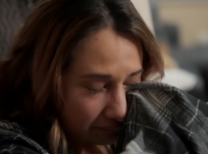 Close-up of G***y Rose Blanchard crying and wiping away tears with a plaid cloth. Close-up of G***y Rose Blanchard crying and wiping away tears with a plaid cloth.