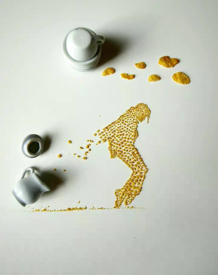 Sarah Rosado everyday food art of a Michael Jackson silhouette made with cereal flakes