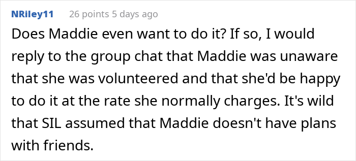 A online response advising to inform the group chat that the teen was volunteered without her consent.