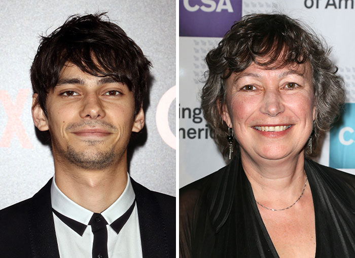 Dual headshots of actor Devon Bostick and his mother Stephanie Gorin, featuring nepo babies in Hollywood.