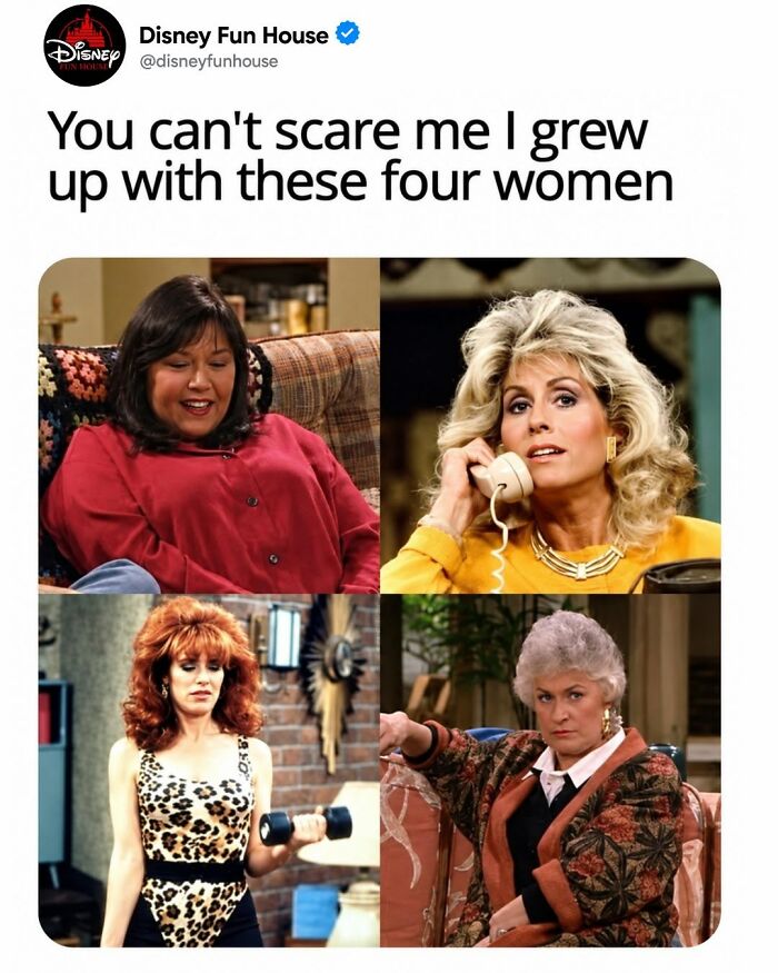 Four women from classic TV shows representing iconic female characters from pop culture