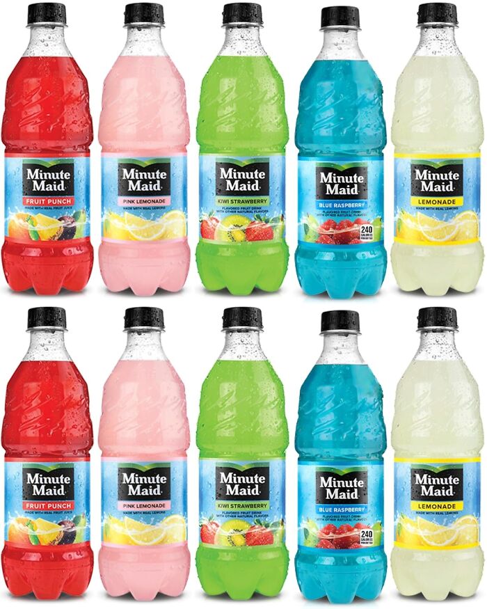 Rows of colorful Minute Maid fruit drink bottles representing boycott companies