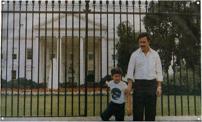 Pablo Escobar With His Son In Front Of The White House, 1980's