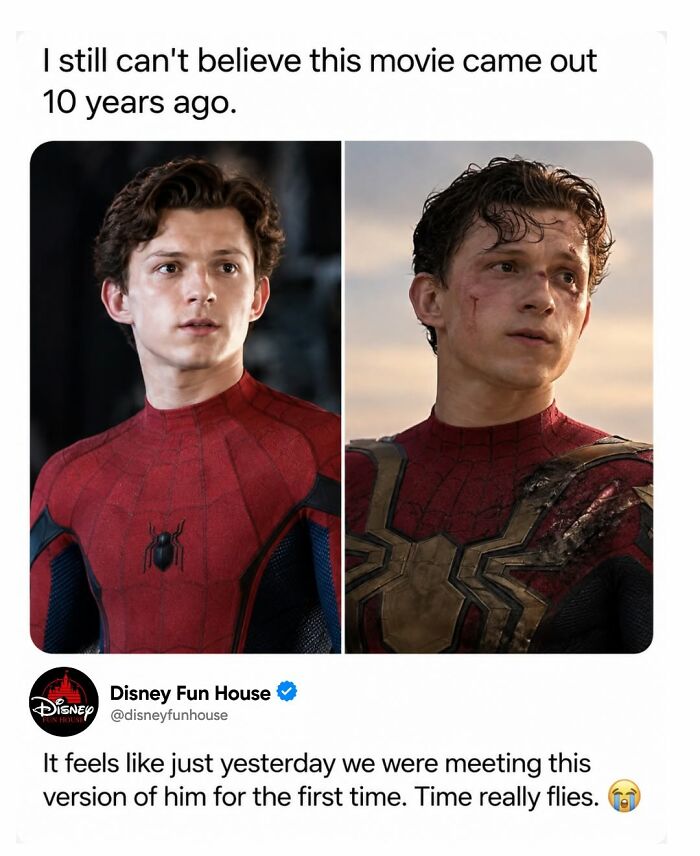 Before and after images of Spider-Man from movie released 10 years ago