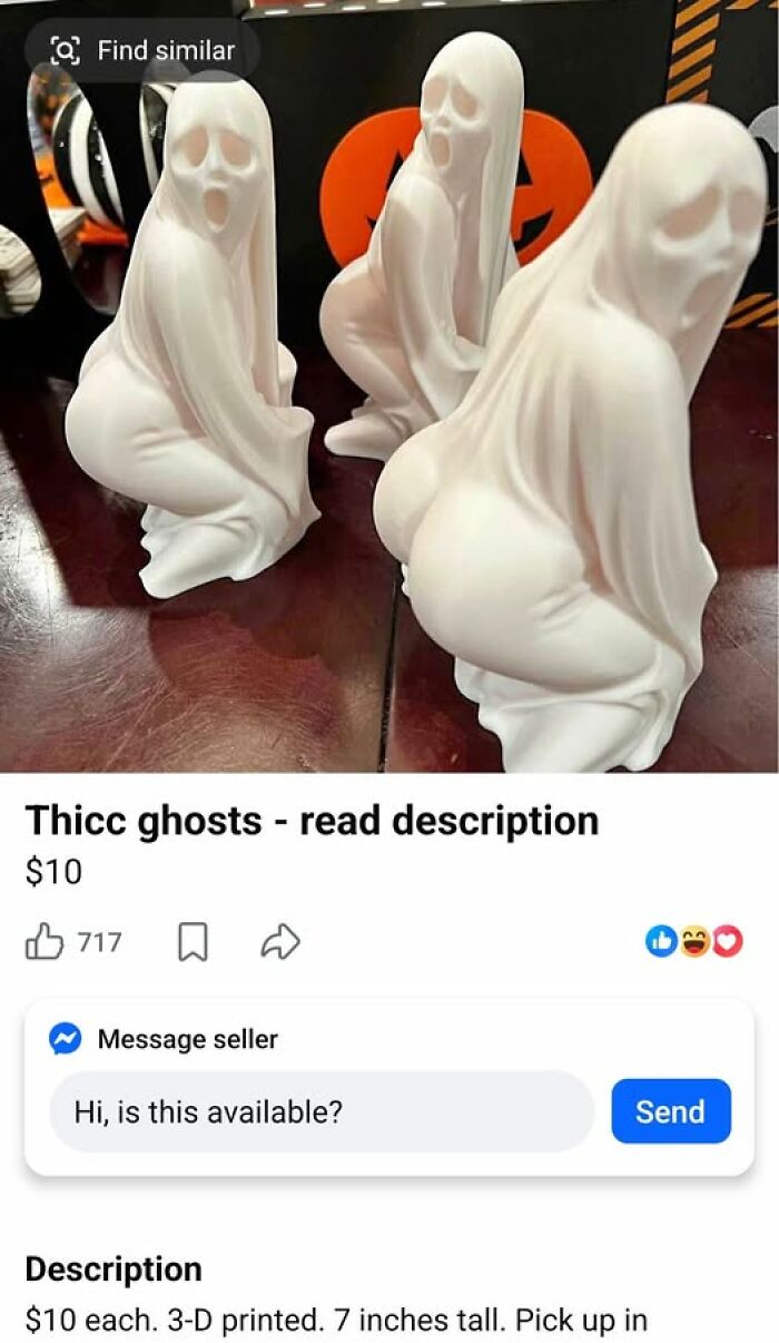 Three 3D-printed white ghost figurines with exaggerated posteriors, highlighting unique crafts and art projects.