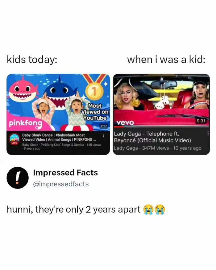 Funny memes comparing childhood trends that are actually close in age.