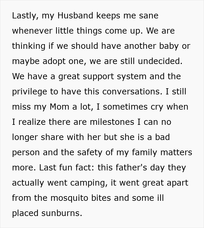 A screenshot of a personal story update about a guy keeps pursuing ex and setting family boundaries.