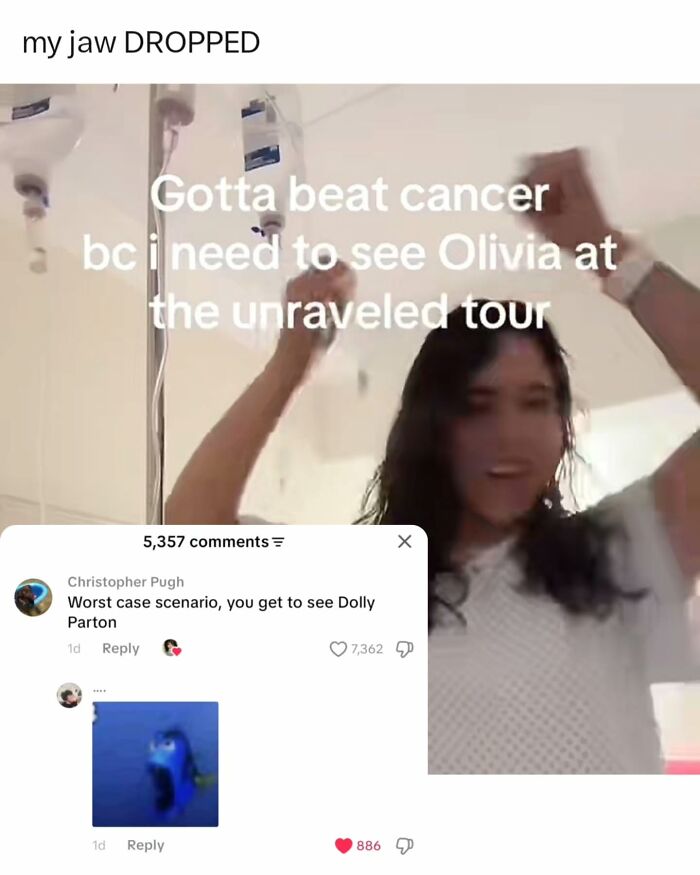 Interesting posts and memes with a dark humor comment about Dolly Parton.