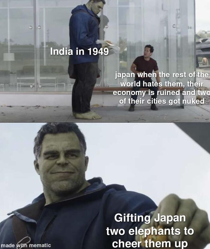 India in 1949 gifting Japan elephants to cheer them up meme