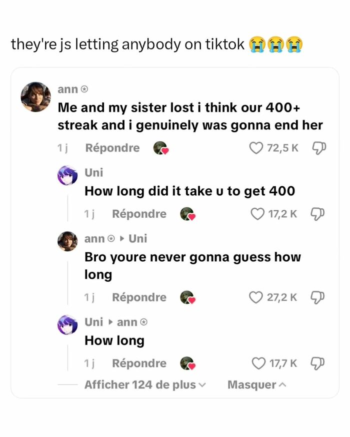 A screenshot of a funny TikTok comment thread about streak math, ideal for memes and interesting posts.