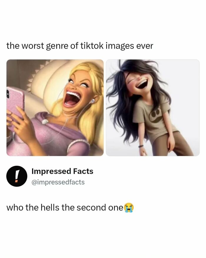 TikTok images showing animated girls laughing hysterically as a funny meme.