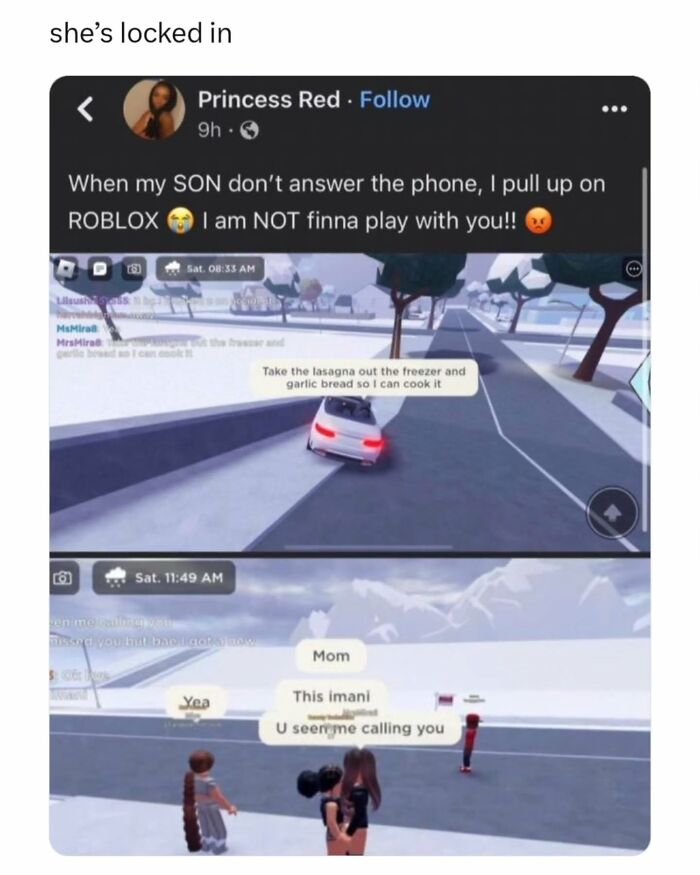 Funny Roblox meme about a mother tracking down her son in-game