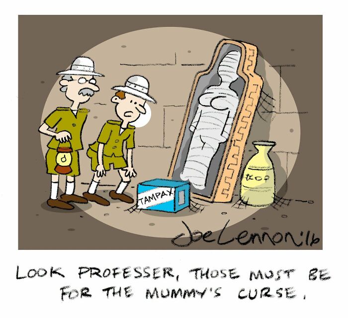 Halloween comic of explorers finding tampons linked to mummy's curse