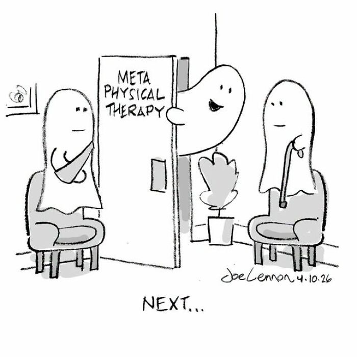 Halloween comic with ghosts in metaphysical therapy waiting room